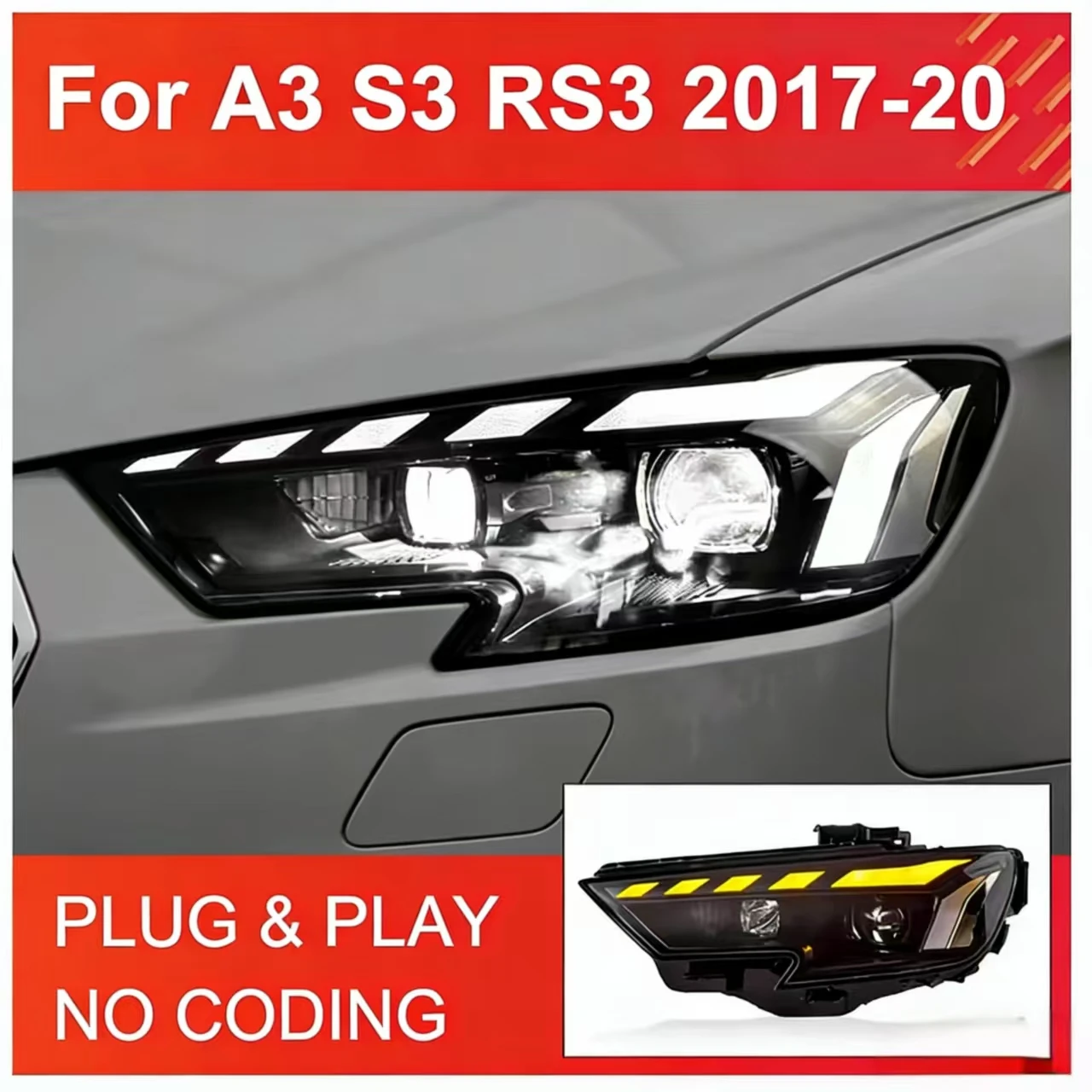 Car Accessories for Audi A3 Headlight 2013-2021 A3 Head Light S3 A3L DRL Turn Signal Low High Beam Projector Lens
Car Accessories for Audi A3 Headlight 2013-2021 A3 Head Light S3 A3L DRL Turn Signal Low High Beam Projector Lens