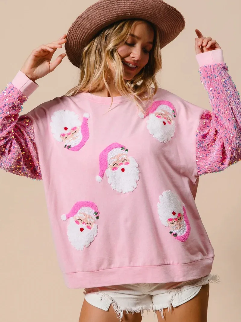 Женская рождественская рубашка с блестящим принтом и блестками, рождественский пуловер с блестящим принтом и пайетками, пуловер с круглым вырезом и длинными рукавами, кофты, топы
Женская рождественская рубашка с блестящим принтом и блестками, рождественский пуловер с блестящим принтом и пайетками, пуловер с круглым вырезом и длинными рукавами, кофты, топы