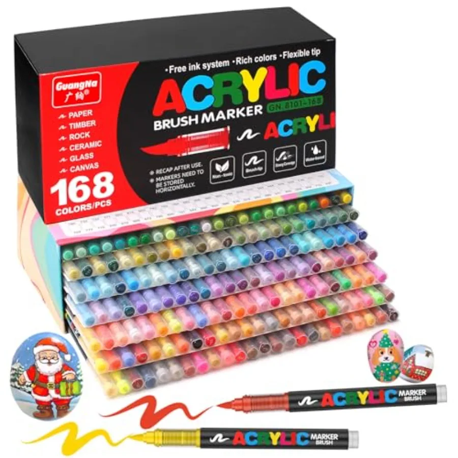 168 Colors Acrylic Markers Soft Brush Tip Paint Pens and Paint Markers Acrylic Pens for Wood Stone Canvas Glass Fabric Egg Rock
168 Colors Acrylic Markers Soft Brush Tip Paint Pens and Paint Markers Acrylic Pens for Wood Stone Canvas Glass Fabric Egg Rock