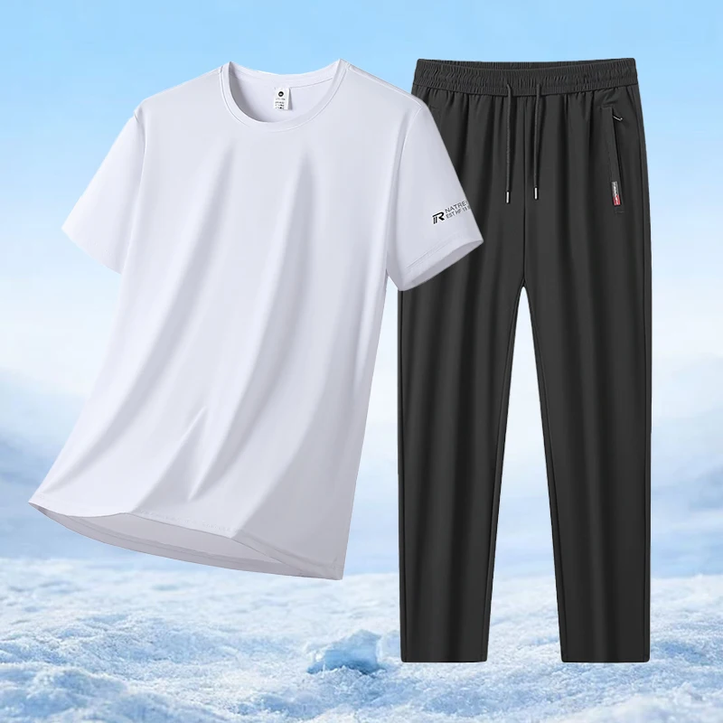 Men's Lightweight and Breathable Daily Fashion Sportswear Summer Fashion Trend Ice Silk Short Sleeved T-shirt Casual Pants Set
Men's Lightweight and Breathable Daily Fashion Sportswear Summer Fashion Trend Ice Silk Short Sleeved T-shirt Casual Pants Set
