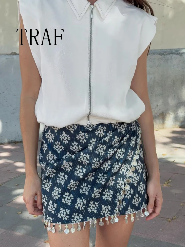 TRAF European and American style women's clothing new summer fashion trend all-match high waist slim beaded printed skirt
TRAF European and American style women's clothing new summer fashion trend all-match high waist slim beaded printed skirt