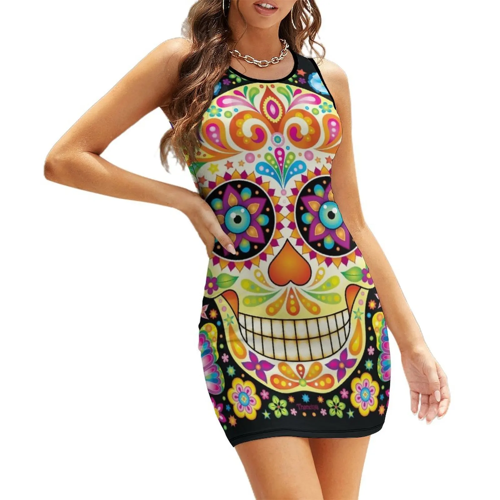 Colorful Sugar Skull Art - Day of the Dead Sleeveless Sundress elegant women's dresses sale clothes for women
Colorful Sugar Skull Art - Day of the Dead Sleeveless Sundress elegant women's dresses sale clothes for women