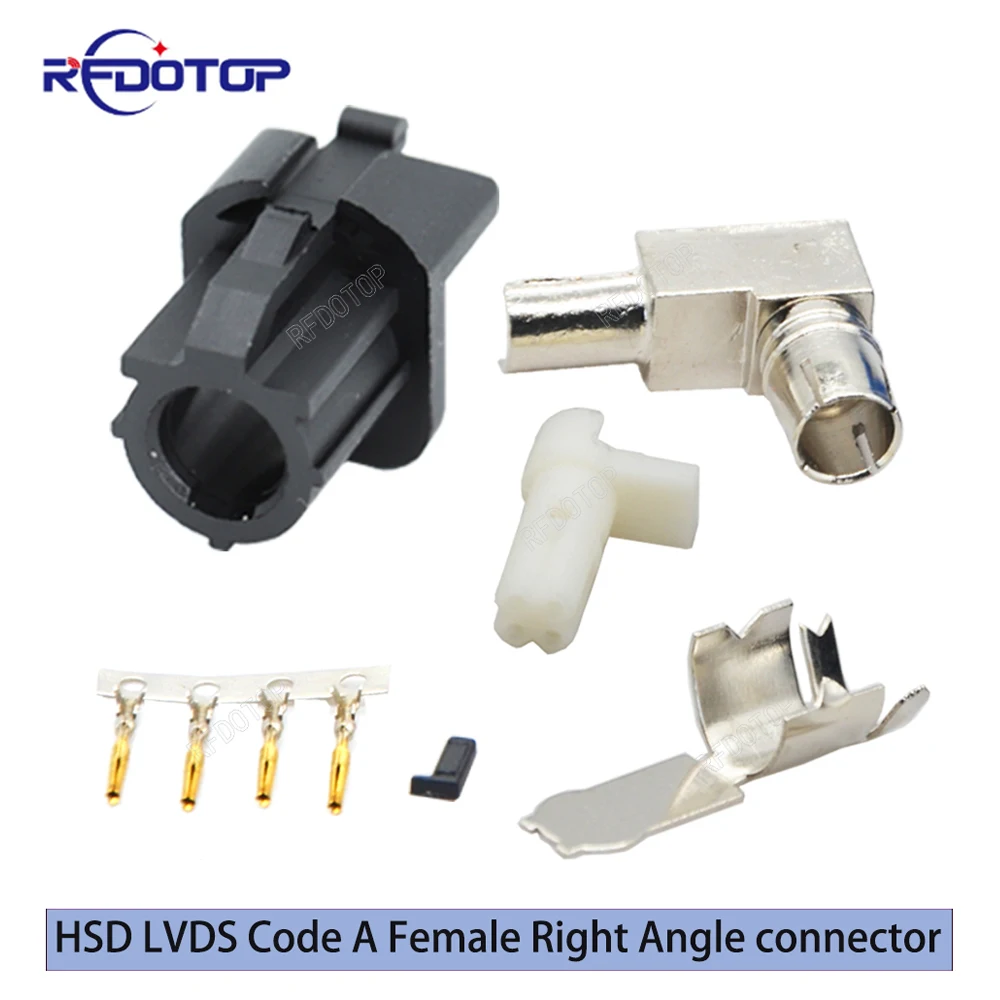 HSD LVDS 4 Pin Connector 9005 Black Fakra Code A Type Right Angle Female Jack Crimp for 535 4 Core Coaxial Cable
HSD LVDS 4 Pin Connector 9005 Black Fakra Code A Type Right Angle Female Jack Crimp for 535 4 Core Coaxial Cable