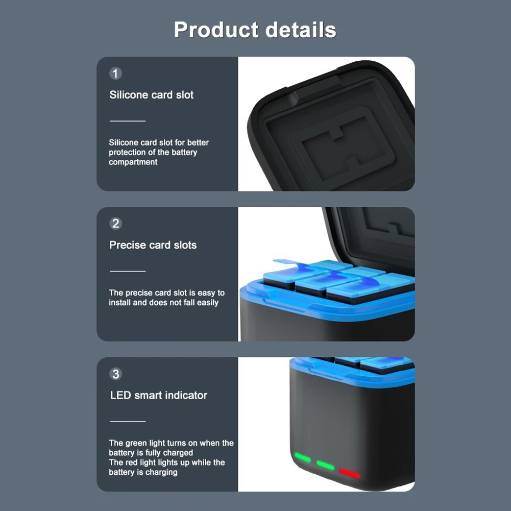 3-Channel Battery Charger Battery Charger Station 2 SD Slot Fast Charging Charger for Go Pro Hero 12/11/10/9 Camera Accessories
3-Channel Battery Charger Battery Charger Station 2 SD Slot Fast Charging Charger for Go Pro Hero 12/11/10/9 Camera Accessories