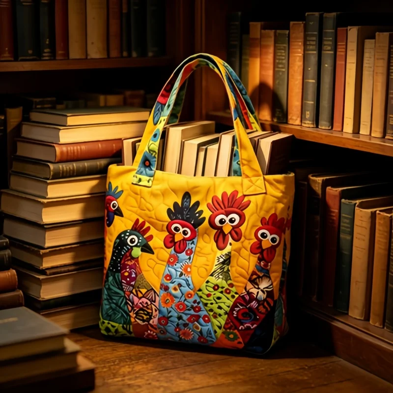 Funny Chicken Quilted Tote Bag, 2Pcs Set Colorful Rooster Print Handbag with Cosmetic Bag for Women
Funny Chicken Quilted Tote Bag, 2Pcs Set Colorful Rooster Print Handbag with Cosmetic Bag for Women