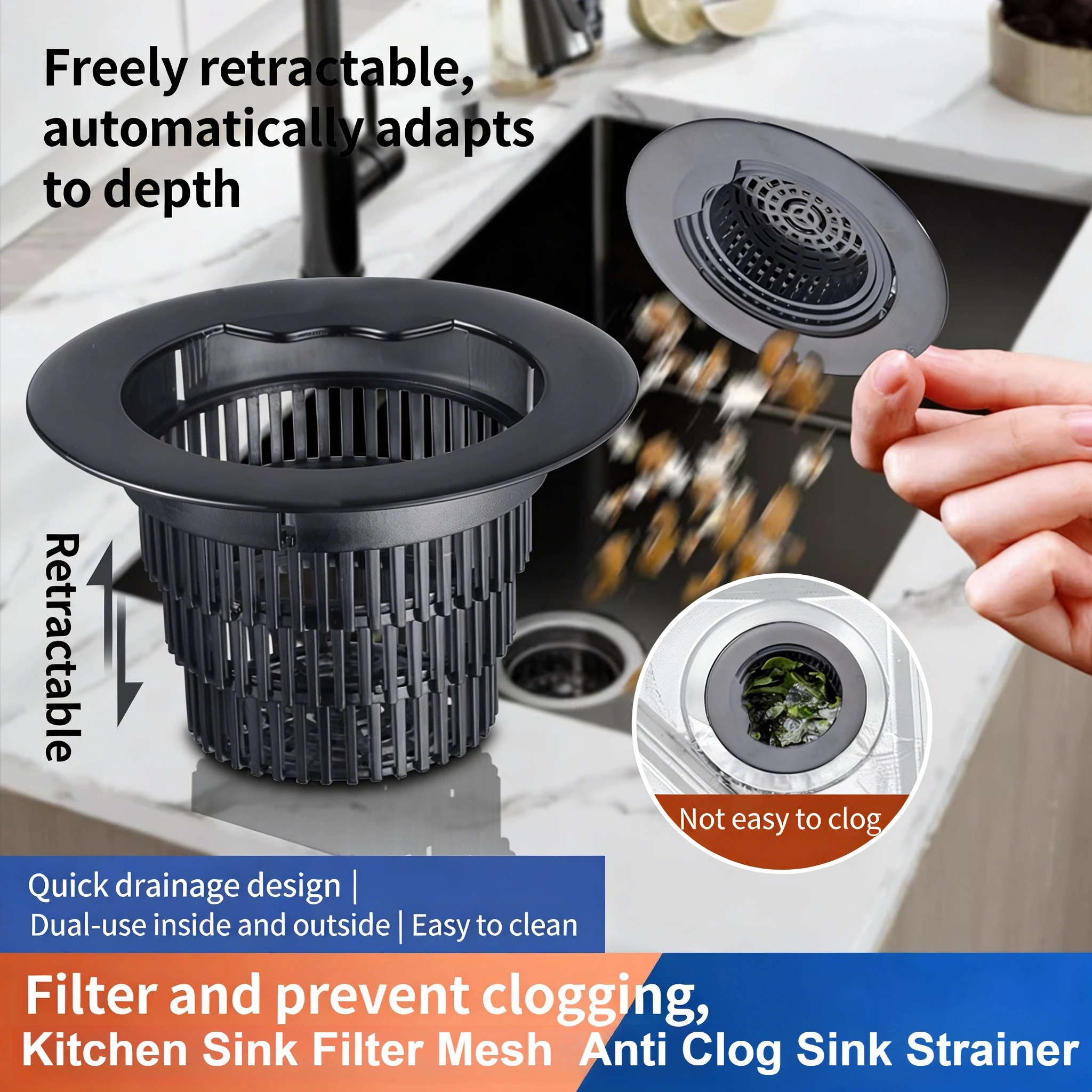 Anti Clog Sink Strainer Household Kitchen Sink Filter Mesh Sink Strainer Filter Drain Trap Durable Retractable Waste Screen
Anti Clog Sink Strainer Household Kitchen Sink Filter Mesh Sink Strainer Filter Drain Trap Durable Retractable Waste Screen