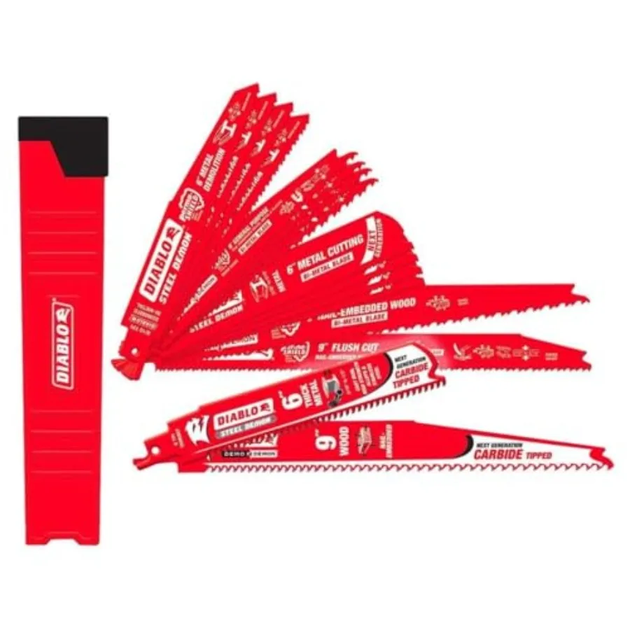 14 Piece Bi-Metal Reciprocating Saw Blade Set for Wood and Metal Demolition + 2 Carbide Blades - Variety of TPI 6 and 9 Inch Le
14 Piece Bi-Metal Reciprocating Saw Blade Set for Wood and Metal Demolition + 2 Carbide Blades - Variety of TPI 6 and 9 Inch Le