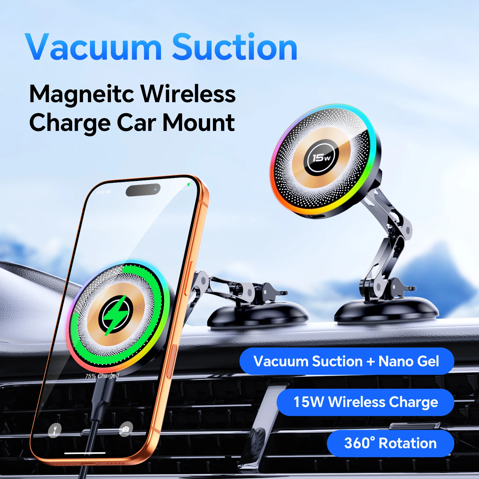 15W Fast Charging Magnetic Car Phone Holder Magnetic Car Wireless Chargers Holder RGB LED Light For iPhone 15 16 17 Pro Max
15W Fast Charging Magnetic Car Phone Holder Magnetic Car Wireless Chargers Holder RGB LED Light For iPhone 15 16 17 Pro Max