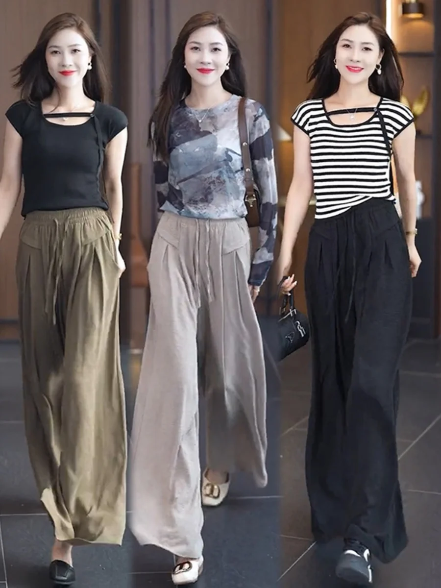 High Waist Wide Leg Pants Women's Summer Trendy Thin Casual Fashion Lazy Sambe Pants Commute Style Korean Version Pocket Detail
High Waist Wide Leg Pants Women's Summer Trendy Thin Casual Fashion Lazy Sambe Pants Commute Style Korean Version Pocket Detail