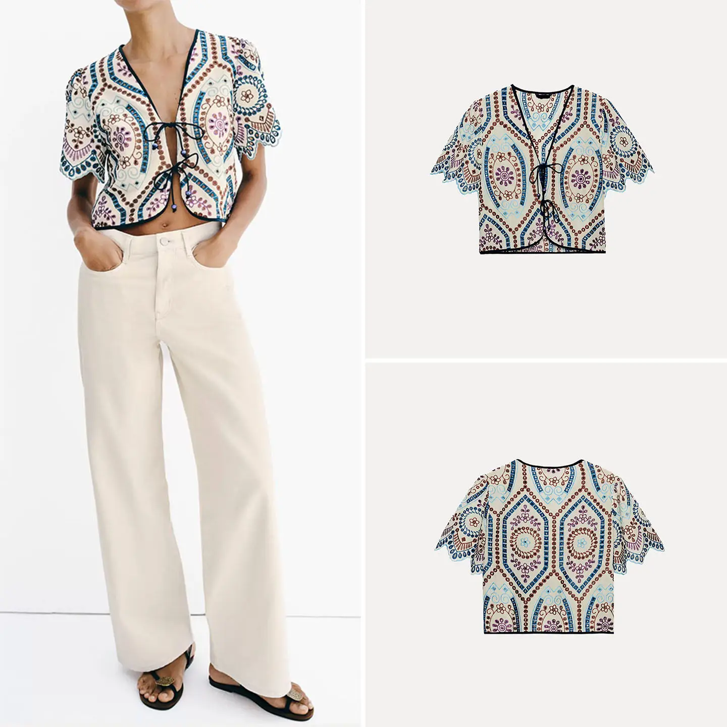 Fashionable Short Sleeve V-Neck Embroidered Hollow out Women's Top 2026 New Summer Clothing European Style ZADATA Brand
Fashionable Short Sleeve V-Neck Embroidered Hollow out Women's Top 2026 New Summer Clothing European Style ZADATA Brand