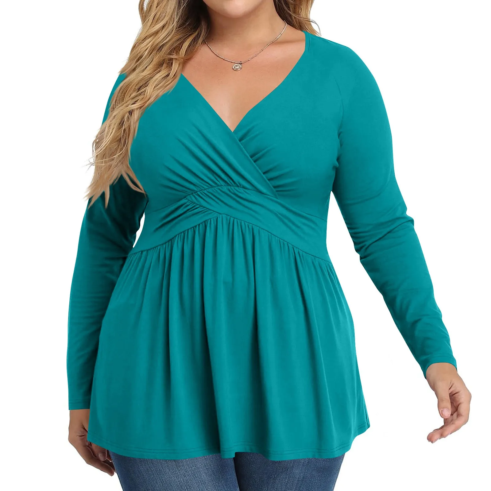 Plus Size V Neck Long Sleeve Tops for Women Solid Color Casual Pleated T-shirt Spring and Autumn Lightweight Blouse,, L-5XL
Plus Size V Neck Long Sleeve Tops for Women Solid Color Casual Pleated T-shirt Spring and Autumn Lightweight Blouse,, L-5XL