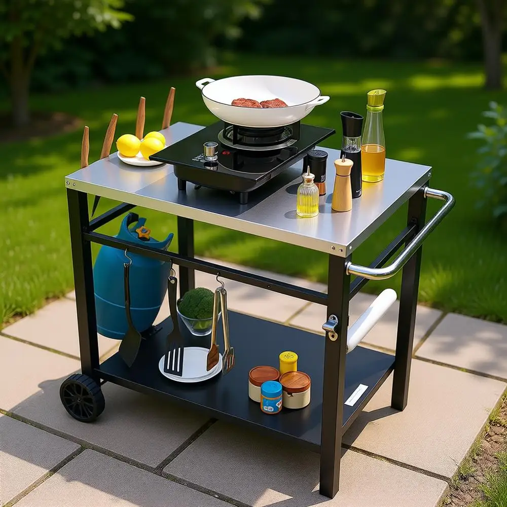 Double-Shelf Outdoor BBQ Cart with Stainless Steel Top, Portable Food Prep Station, Wheels and Handle
Double-Shelf Outdoor BBQ Cart with Stainless Steel Top, Portable Food Prep Station, Wheels and Handle