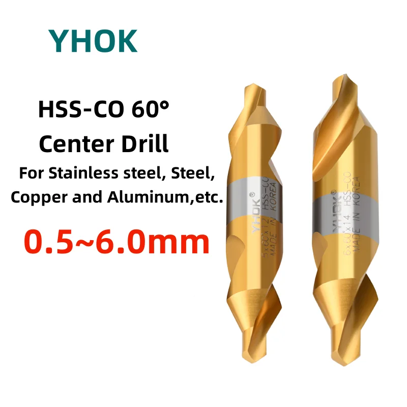 1PCS Korea YHOK Cobalt HSS-CO 60° Center Drill TIN-Coating 0.5mm-6.0mm Drill Bit
1PCS Korea YHOK Cobalt HSS-CO 60° Center Drill TIN-Coating 0.5mm-6.0mm Drill Bit