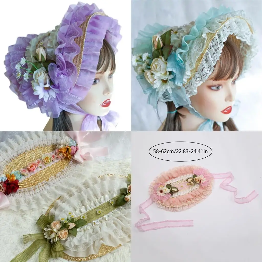 R1WE Teas Party Sun Hat Flower Straw Hat Lolit Straw Hat Victorian Bonnet Lace Fascinators For Women Victorian Headdress
R1WE Teas Party Sun Hat Flower Straw Hat Lolit Straw Hat Victorian Bonnet Lace Fascinators For Women Victorian Headdress