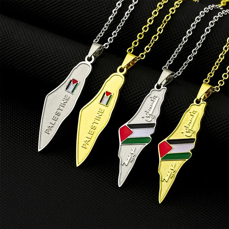 National Palestinian Jewelry Waterproof PVD Gold Plated Stainless Steel Israel Palestine Map Flag Pendant Necklace for Men Women
National Palestinian Jewelry Waterproof PVD Gold Plated Stainless Steel Israel Palestine Map Flag Pendant Necklace for Men Women
