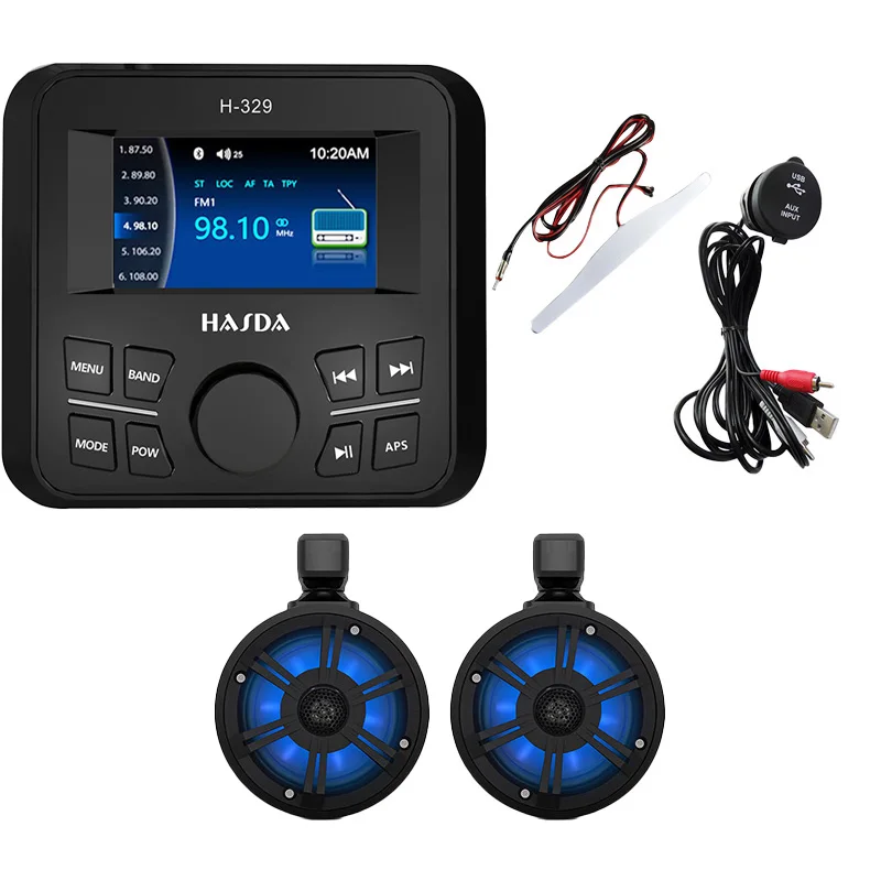 Waterproof Marine 6.5 Inch Wakeboard LED Tower Speakers H-6108 +3 Inch TFT Screen MP5 Radio Player H-329+USB Cable+Antenna -Suit
Waterproof Marine 6.5 Inch Wakeboard LED Tower Speakers H-6108 +3 Inch TFT Screen MP5 Radio Player H-329+USB Cable+Antenna -Suit