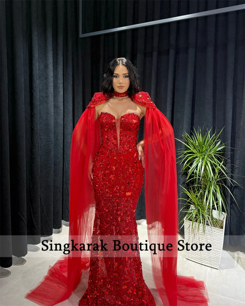 Glitter Red Prom Dress With Cape Prom Dress Beading Crystals Evening Party Gowns Luxury Birthday Party Dress Customized
Glitter Red Prom Dress With Cape Prom Dress Beading Crystals Evening Party Gowns Luxury Birthday Party Dress Customized