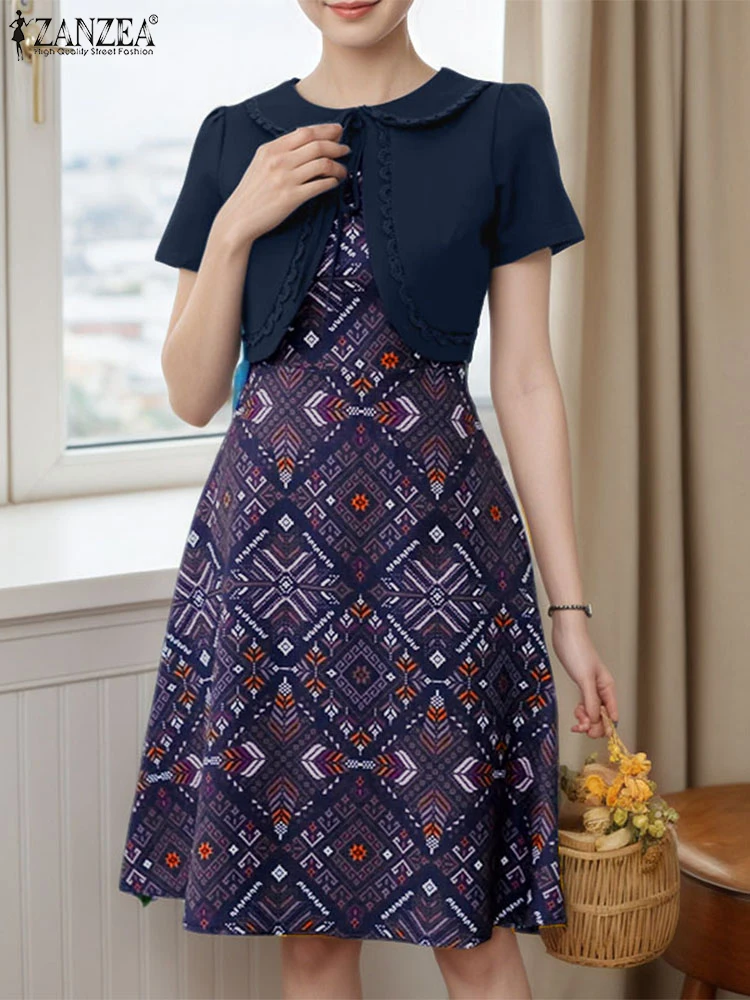 ZANZEA Elegant Fake-Two-Piece Dresses Women Fashion Peter-Pan Collar Short Sleeve Party A-Line Robes Ethnic Printing Vestidos
ZANZEA Elegant Fake-Two-Piece Dresses Women Fashion Peter-Pan Collar Short Sleeve Party A-Line Robes Ethnic Printing Vestidos