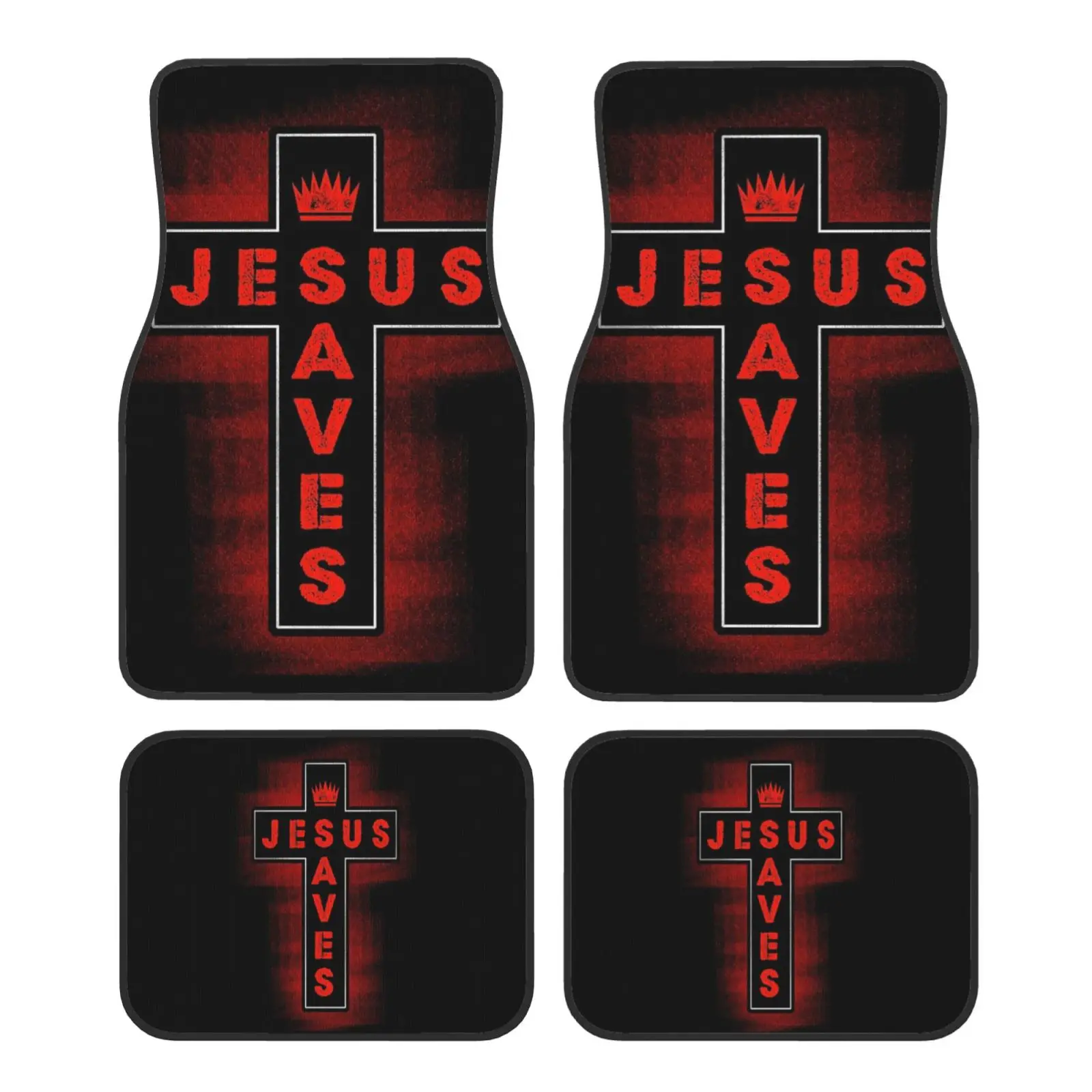 Jesus Saves Cross Pattern Car Floor Mats Set 4 Pcs Front and Rear Foot Mats Carpet Universal Car Accessories for SUV Van Sedan
Jesus Saves Cross Pattern Car Floor Mats Set 4 Pcs Front and Rear Foot Mats Carpet Universal Car Accessories for SUV Van Sedan