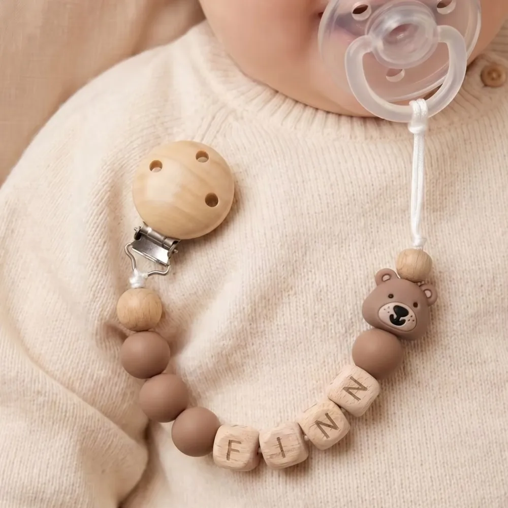 Boho Bear Custom Name Pacifier Clip Wooden Teething Beads Baby Dummy Holder
Boho Bear Custom Name Pacifier Clip Wooden Teething Beads Baby Dummy Holder