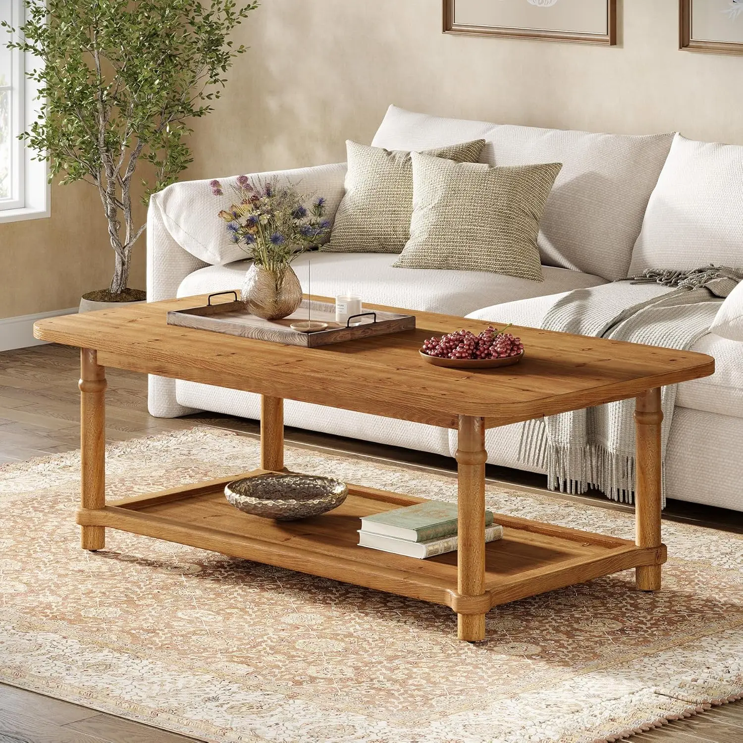 47" Rectangle Coffee Table, Solid Wood Center Table with 2-Tier Storage, Modern Farmhouse Coffee Furniture for, Customized
47" Rectangle Coffee Table, Solid Wood Center Table with 2-Tier Storage, Modern Farmhouse Coffee Furniture for, Customized