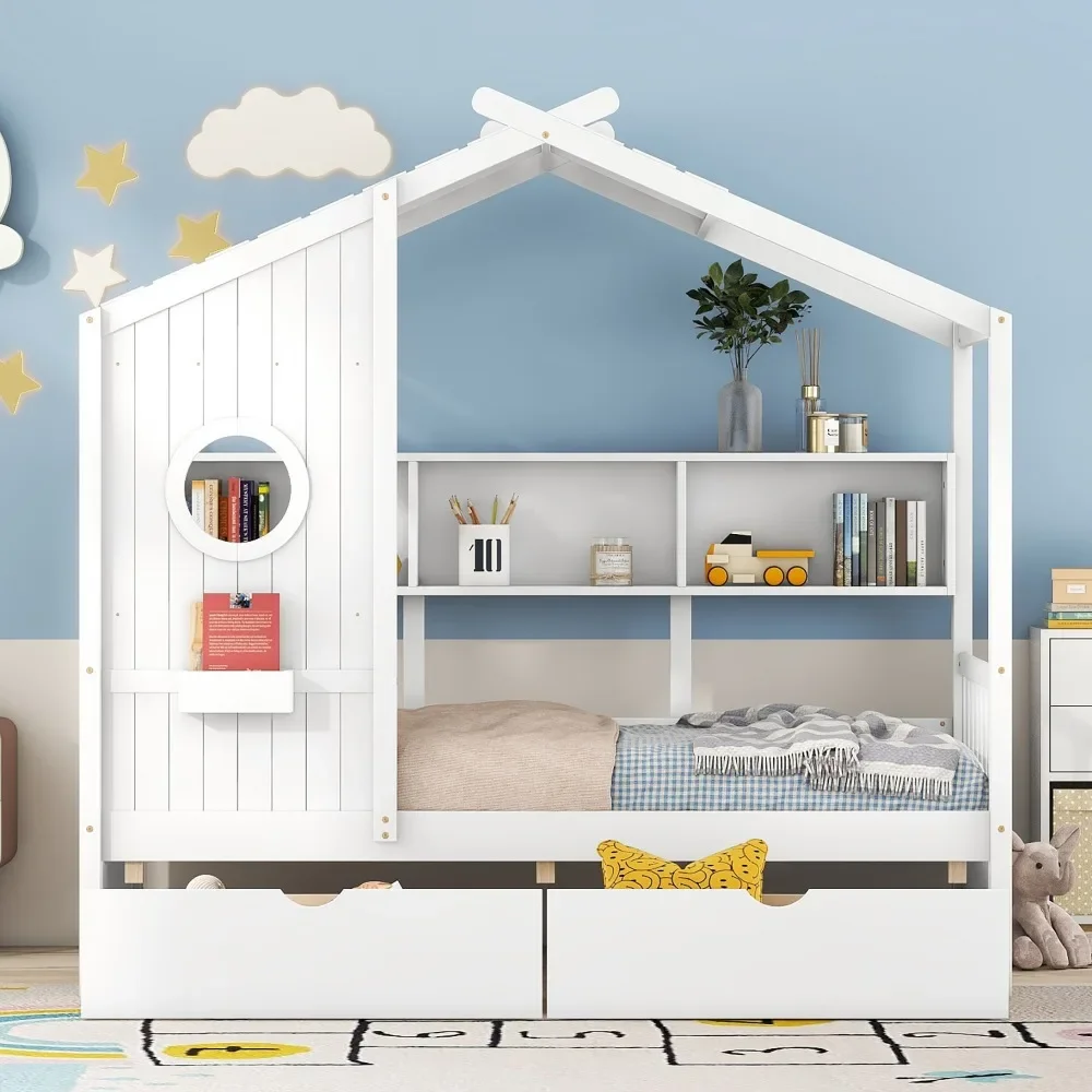 Wooden Twin Size House Bed with 2 Drawers,Kids Bed with Storage Shelf A Better Sleeping Environment Space-saving
Wooden Twin Size House Bed with 2 Drawers,Kids Bed with Storage Shelf A Better Sleeping Environment Space-saving