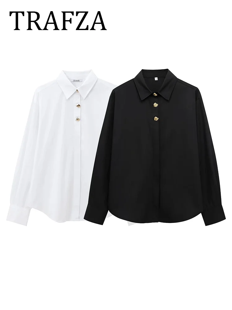 TRAFZA Woman Solid Shirt 2025 Spring Gold Button Decoration Long Sleeve Blouse Poplin Turn Collar Top Woemn Clothing Lady Office
TRAFZA Woman Solid Shirt 2025 Spring Gold Button Decoration Long Sleeve Blouse Poplin Turn Collar Top Woemn Clothing Lady Office