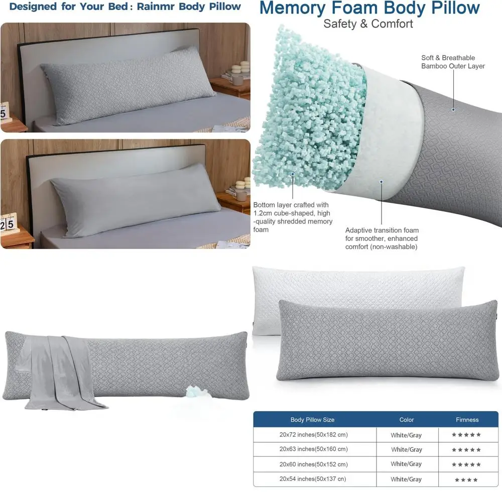 King Size 180x50cm Memory Foam Body Pillow with Gray Cooling Cover 20x70 inches
King Size 180x50cm Memory Foam Body Pillow with Gray Cooling Cover 20x70 inches