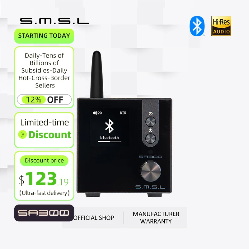SMSL SA300 HiFi Power-Amplifier Digital Sound Amplifier Bluetooth 5.0 32bit/384kHz Subwoofer With Remote Control Blue&Red&Black
SMSL SA300 HiFi Power-Amplifier Digital Sound Amplifier Bluetooth 5.0 32bit/384kHz Subwoofer With Remote Control Blue&Red&Black