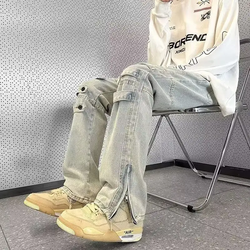 Американские ретро-джинсы на молнии для мужчин, осенние свободные универсальные брюки с пуговицами и прямым кроем, молодежные модные джинсы
Американские ретро-джинсы на молнии для мужчин, осенние свободные универсальные брюки с пуговицами и прямым кроем, молодежные модные джинсы