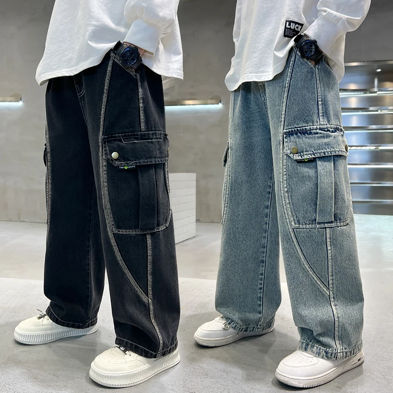 Tweens Boys Spring Autumn Straight Leg Cargo Jeans with Pocket Korean Kids Black Blue Denim Pants Children Casual Trousers 5-14Y
Tweens Boys Spring Autumn Straight Leg Cargo Jeans with Pocket Korean Kids Black Blue Denim Pants Children Casual Trousers 5-14Y