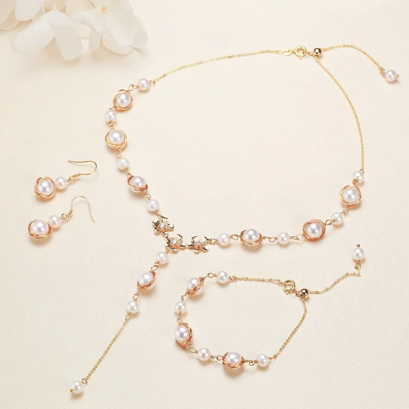Zhuji natural freshwater pearl jewelry set 18k gold hand-wound design bridal wedding dinner sparkling accessories
Zhuji natural freshwater pearl jewelry set 18k gold hand-wound design bridal wedding dinner sparkling accessories