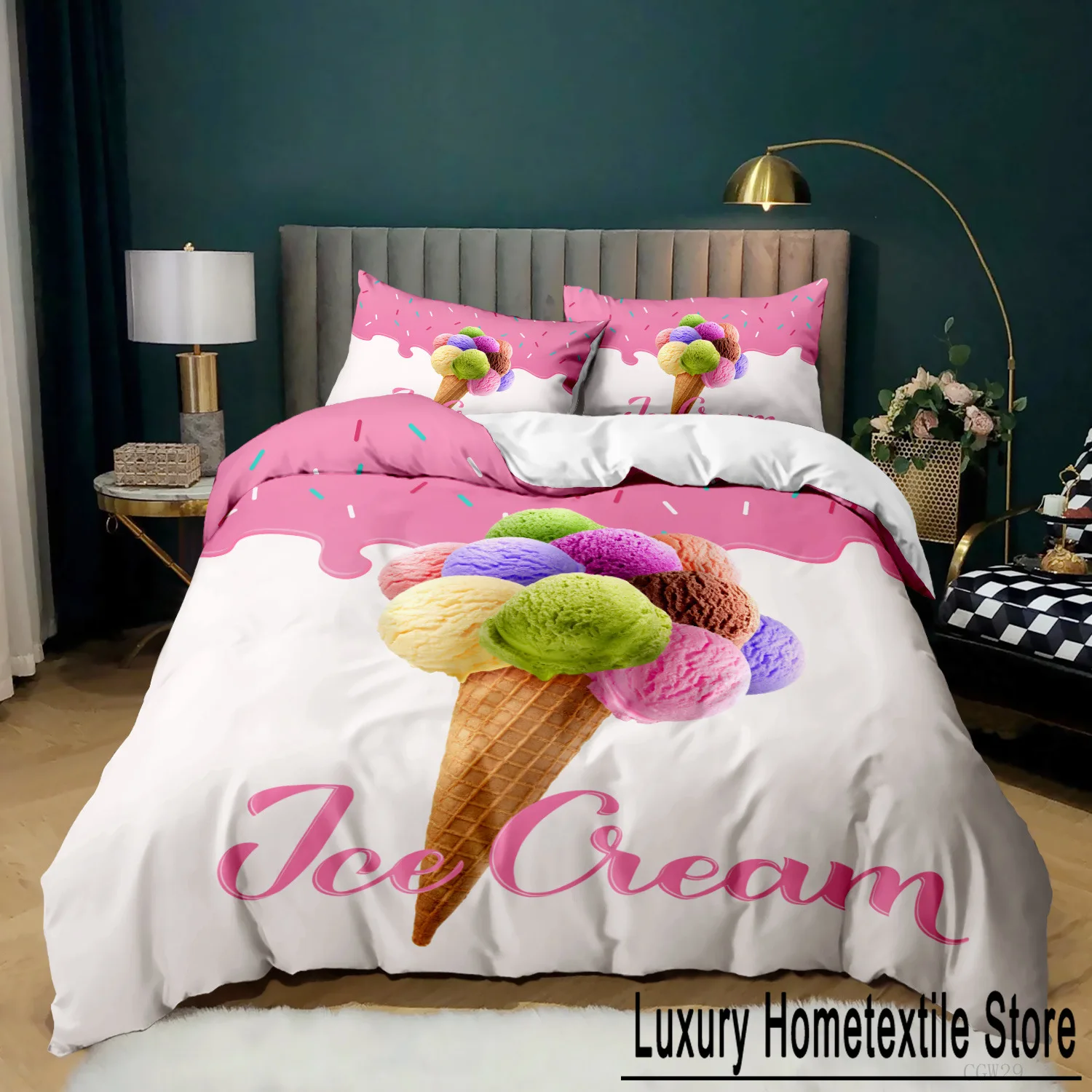 Ice Cream Duvet Cover Set Colorful Ice Cream Sweet Style Bedding Set for Boys Girl Microfiber Summer Queen King Size Quilt Cover
Ice Cream Duvet Cover Set Colorful Ice Cream Sweet Style Bedding Set for Boys Girl Microfiber Summer Queen King Size Quilt Cover
