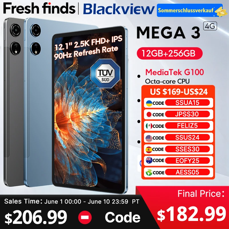 New Blackview MEGA 3 Tablet 12.1" 2.5K 90Hz Display Android 15 8800mAh 33W Fast Charging 12GB 256GB 50MP Camera Pa
New Blackview MEGA 3 Tablet 12.1" 2.5K 90Hz Display Android 15 8800mAh 33W Fast Charging 12GB 256GB 50MP Camera Pa