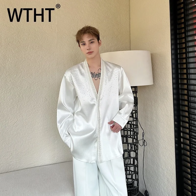 WTHT Trendy Summer Men's Spliced Irregular Diamond Design Casual Shirts Fashion New Loose V-neck Long Sleeves Tops Male 2A0309
WTHT Trendy Summer Men's Spliced Irregular Diamond Design Casual Shirts Fashion New Loose V-neck Long Sleeves Tops Male 2A0309