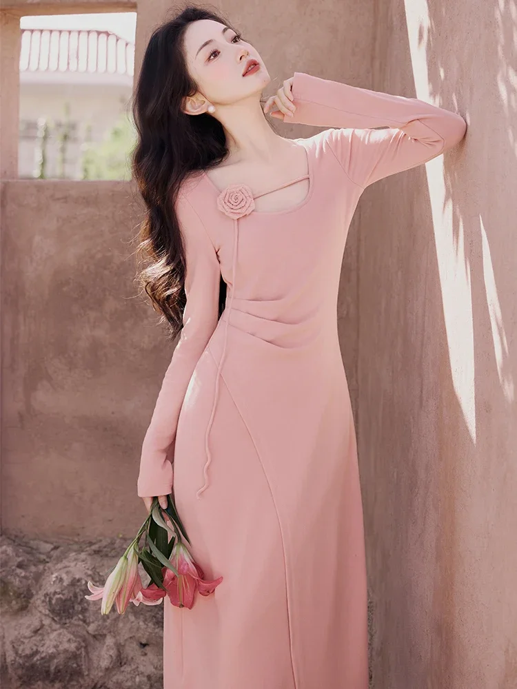 Pink Knitted Dress Sweet Flower O-Neck Gentle Long Sleeve Knitting Dresses for Women Autumn/Winter Retro French Elegant Vestidos
Pink Knitted Dress Sweet Flower O-Neck Gentle Long Sleeve Knitting Dresses for Women Autumn/Winter Retro French Elegant Vestidos