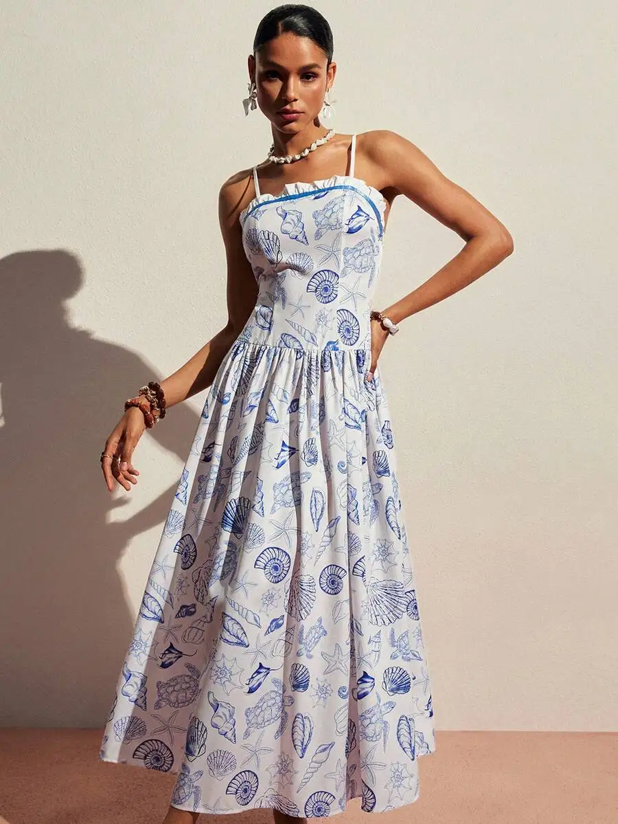 Women Summer All Over Print Frill Trim Tie Back Camisole Dress
Women Summer All Over Print Frill Trim Tie Back Camisole Dress