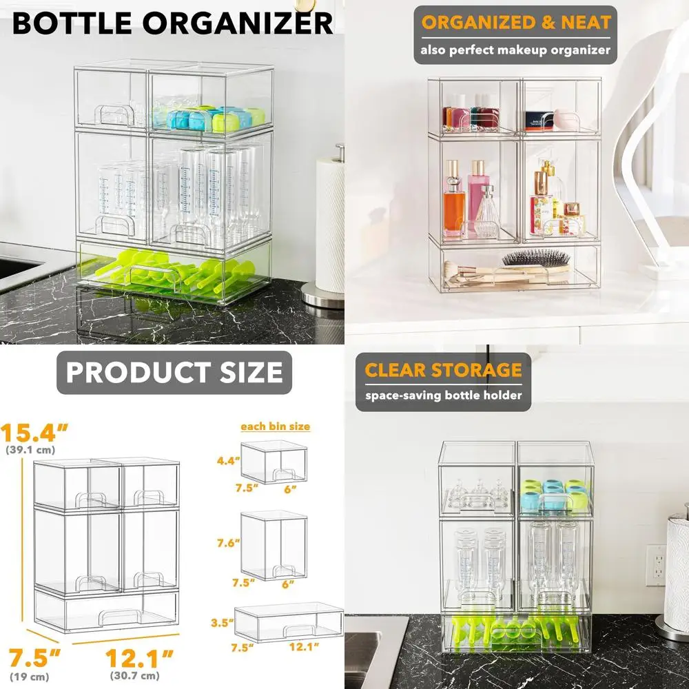 Clear Acrylic Stackable Bottle Organizer - 5 Drawers, 2 Small, 2 Medium, 1 Large, for Baby Bottles and Storage
Clear Acrylic Stackable Bottle Organizer - 5 Drawers, 2 Small, 2 Medium, 1 Large, for Baby Bottles and Storage