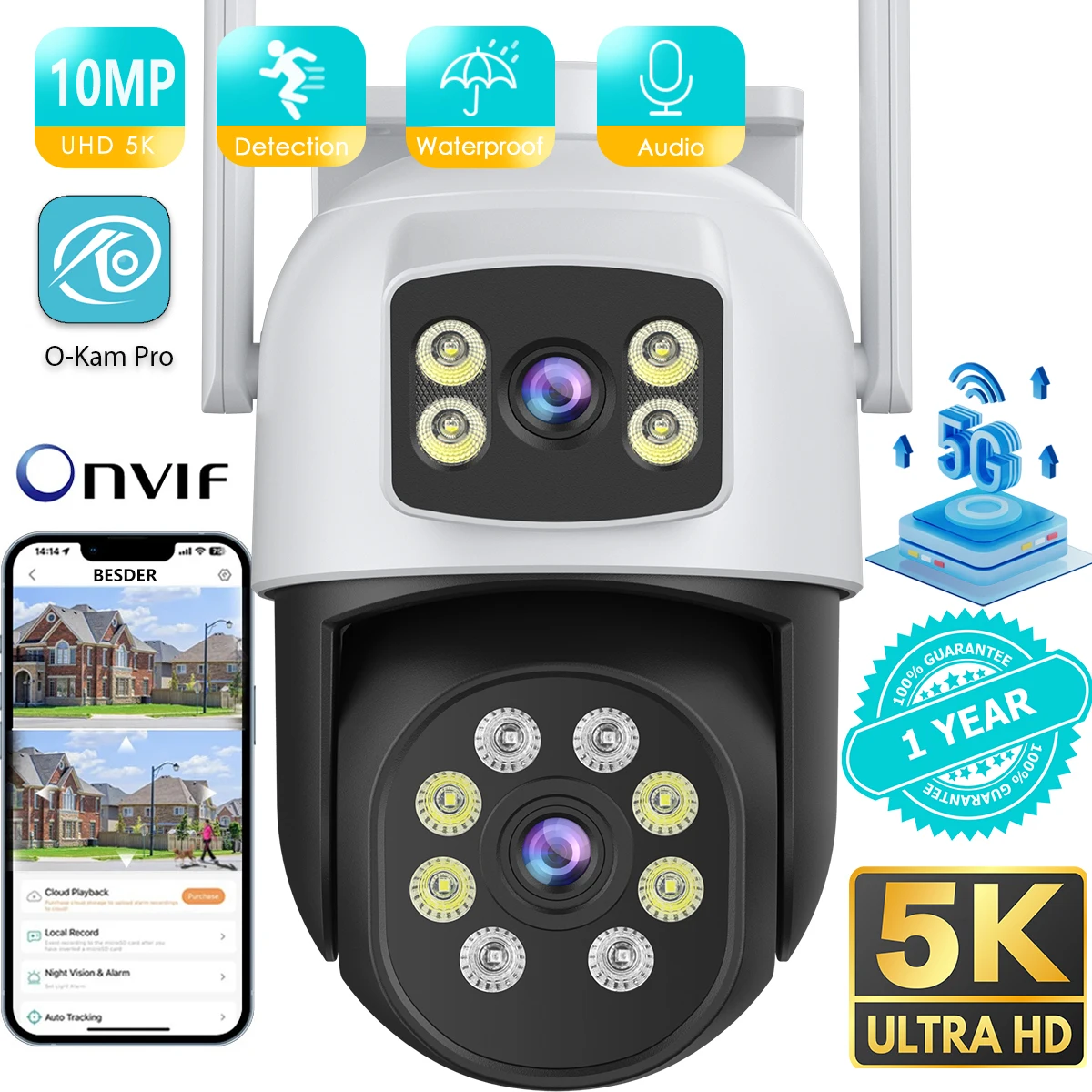10MP 5K PTZ WiFi IP Camera Security Protection Dual Lens Screen Color Night Vision Auto Track CCTV Surveillance Camera O-KAM Pro
10MP 5K PTZ WiFi IP Camera Security Protection Dual Lens Screen Color Night Vision Auto Track CCTV Surveillance Camera O-KAM Pro