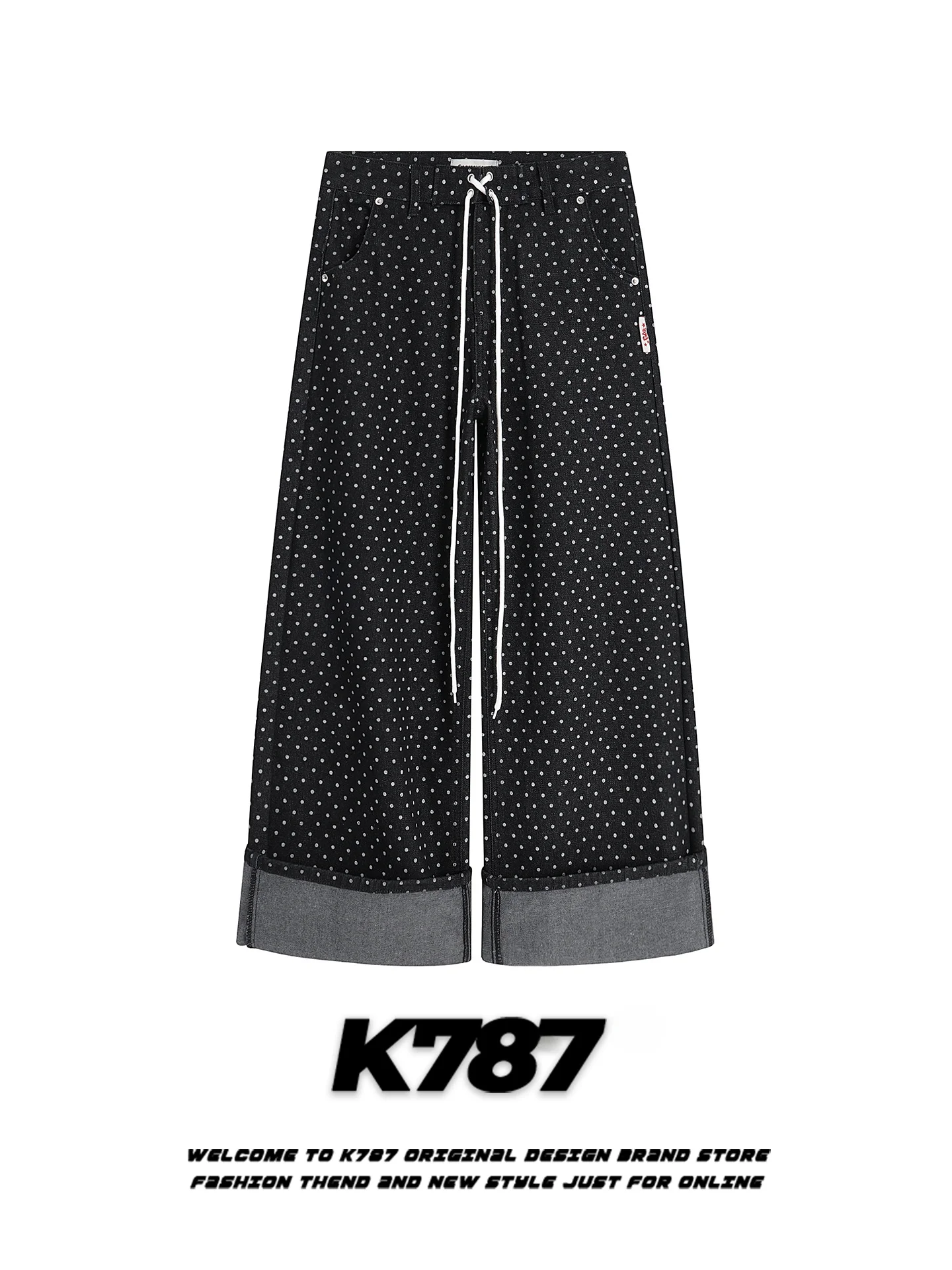 Брюки с высокой талией и широкими штанинами унисекс, винтажные американские джинсы в горошек с отворотами, свободного кроя, прямые брюки
Брюки с высокой талией и широкими штанинами унисекс, винтажные американские джинсы в горошек с отворотами, свободного кроя, прямые брюки