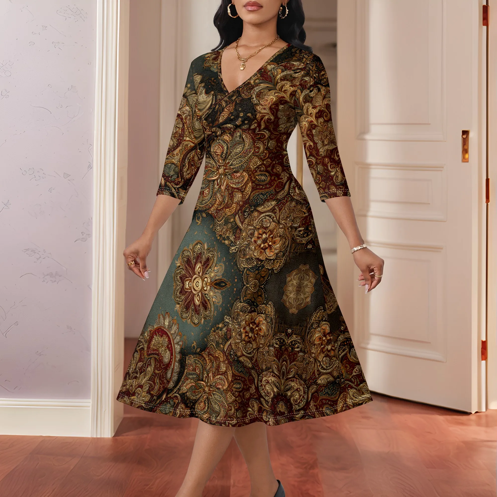 Boho Paisley Print Wrap Dress XS-3XL Perfect for Autumn Winter Weddings, Holiday Parties, and Elegant Gatherings
Boho Paisley Print Wrap Dress XS-3XL Perfect for Autumn Winter Weddings, Holiday Parties, and Elegant Gatherings