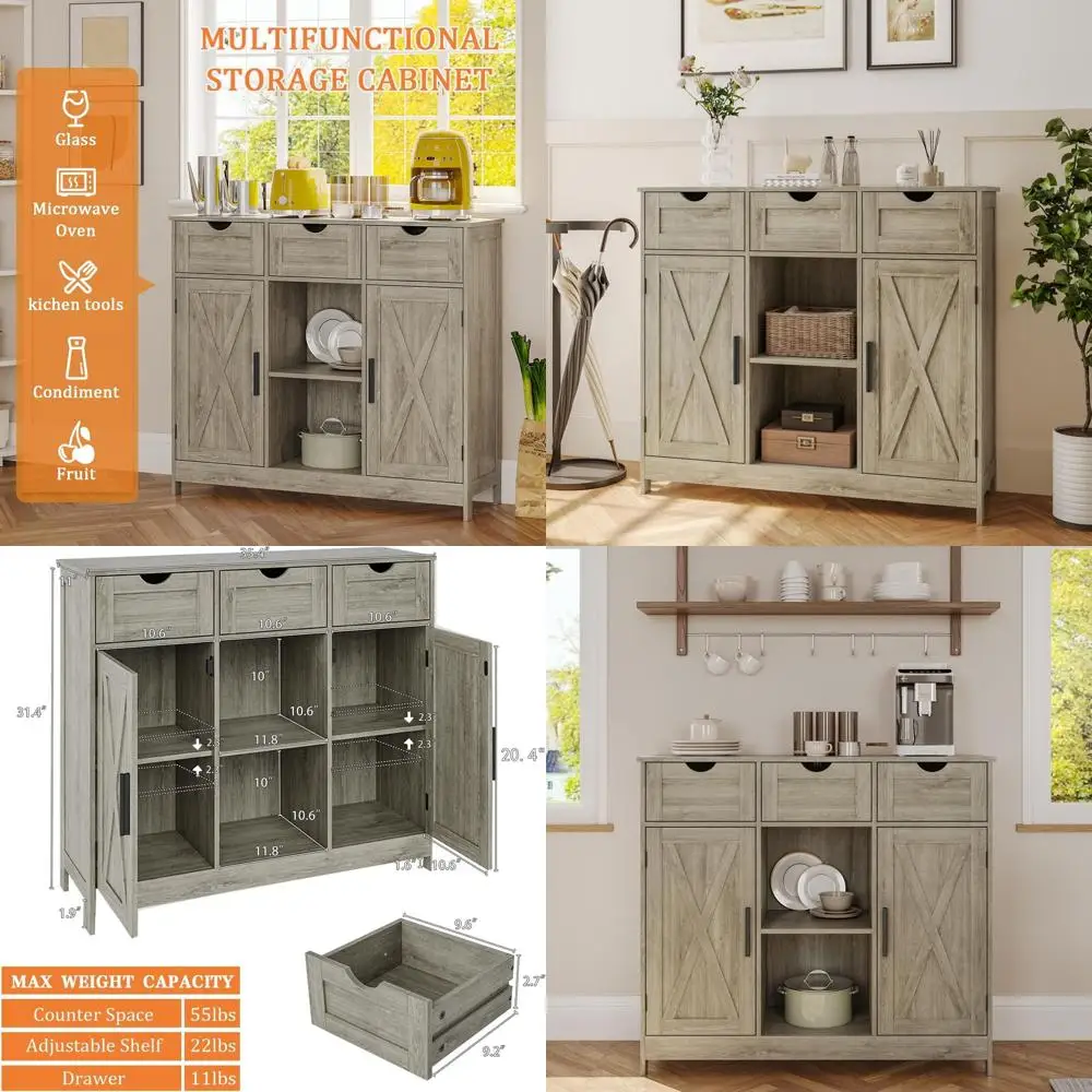 Gray Storage Cabinet: 2-Tier Shelves, 3 Drawers, 2 Doors, Ideal for Bath, Kitchen, Living Spaces
Gray Storage Cabinet: 2-Tier Shelves, 3 Drawers, 2 Doors, Ideal for Bath, Kitchen, Living Spaces