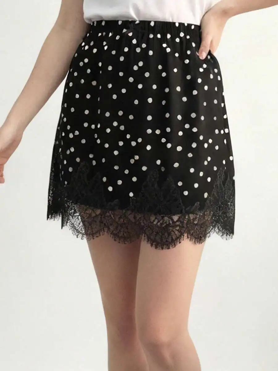 Women Mini Skirt With Lace Trim Polka Dot Print Elastic Waist Casual Streetwear
Women Mini Skirt With Lace Trim Polka Dot Print Elastic Waist Casual Streetwear