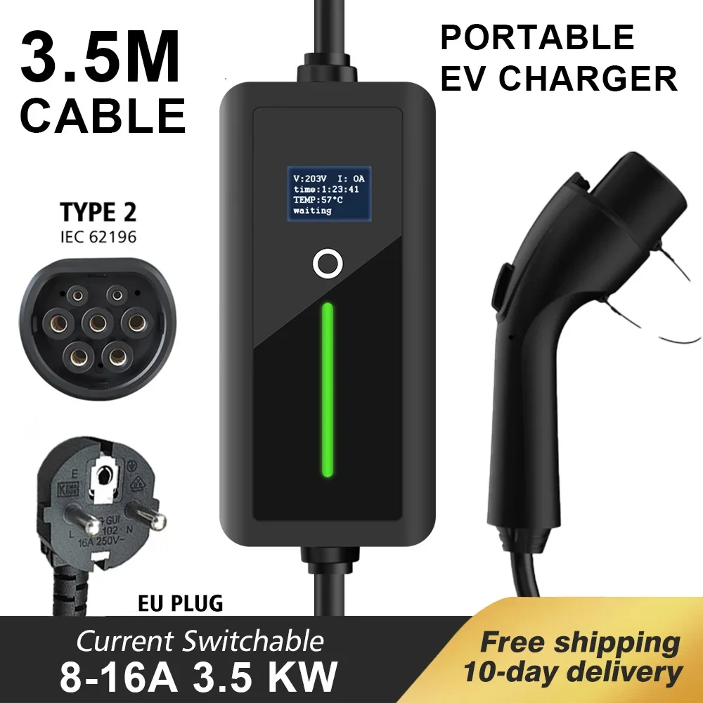 Lonlink Portable EV Charger Type2 16A 3.5KW IEC62196-2 1 Phase Charging Box with Schuko Plug EVSE Wallbox for Electric Car
Lonlink Portable EV Charger Type2 16A 3.5KW IEC62196-2 1 Phase Charging Box with Schuko Plug EVSE Wallbox for Electric Car