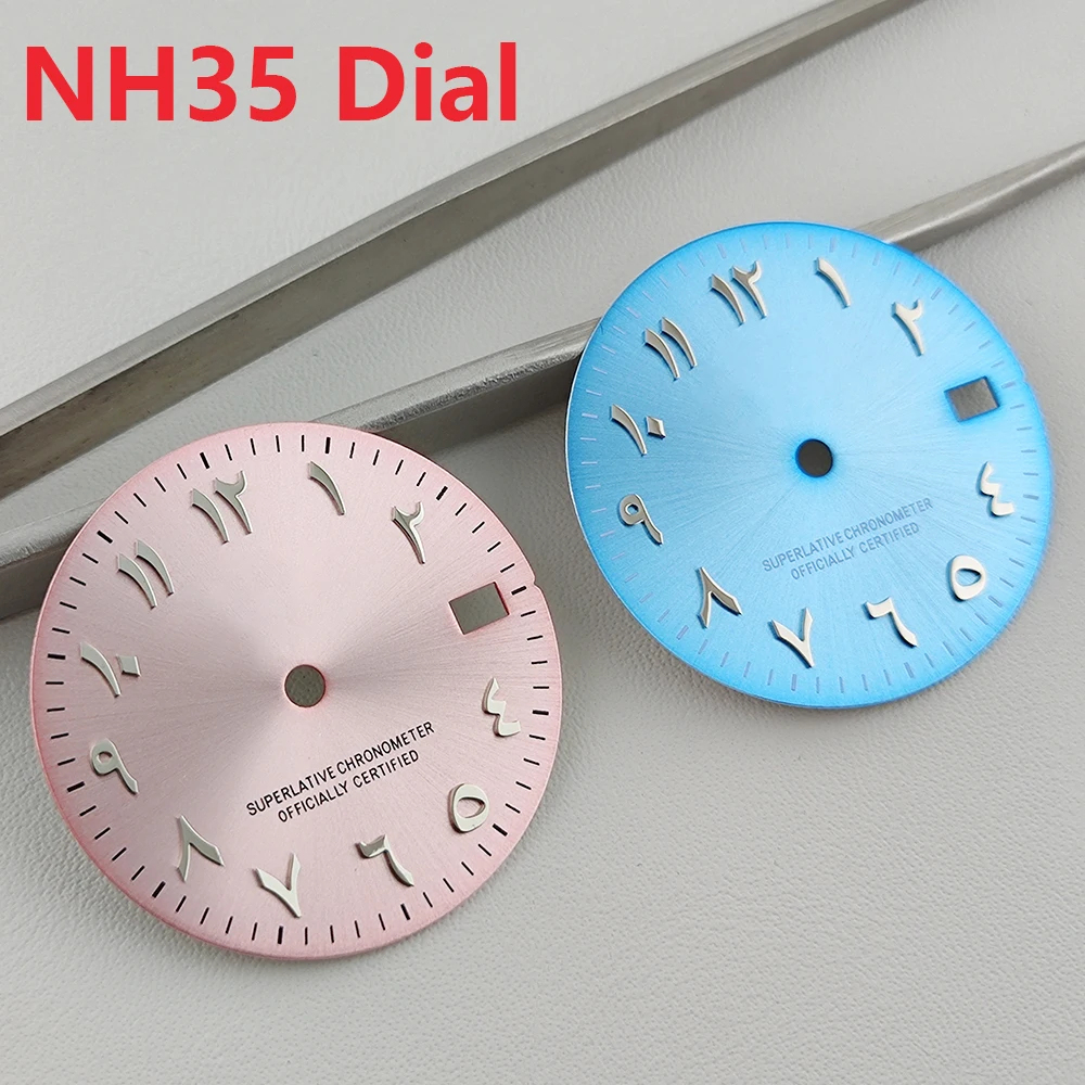 NH35 dial 28.5mm Pink Arab dial no luminous dial Silver stainless steel convex Arabic dial Watch accessories
NH35 dial 28.5mm Pink Arab dial no luminous dial Silver stainless steel convex Arabic dial Watch accessories