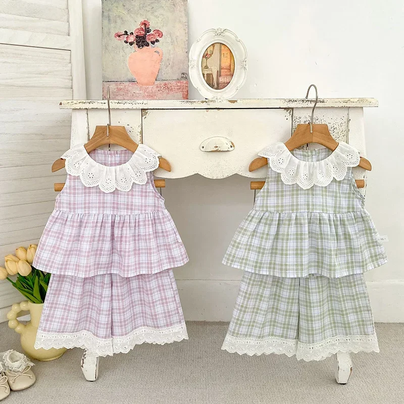 2026 New Summer 0-5Yrs Kids Clothes Set Sleeveless cotton Grid Splicing Vest+Pants Korean Style Baby Girl Clothes Suit
2026 New Summer 0-5Yrs Kids Clothes Set Sleeveless cotton Grid Splicing Vest+Pants Korean Style Baby Girl Clothes Suit