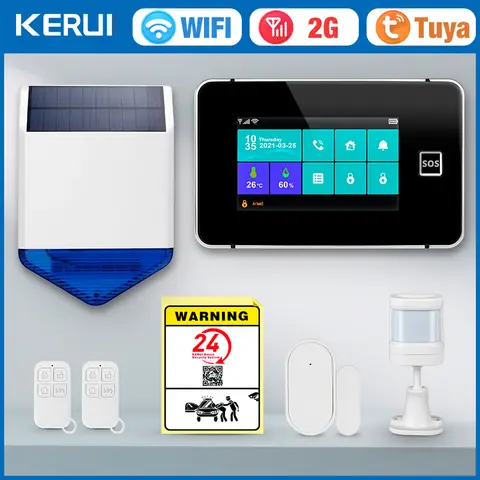 KERUI 2G WIFI GSM Home Alarm System Set 4.3 inch Touch Screen Alarm Security System Tuya Smart App Alexa for House Anti-theft
