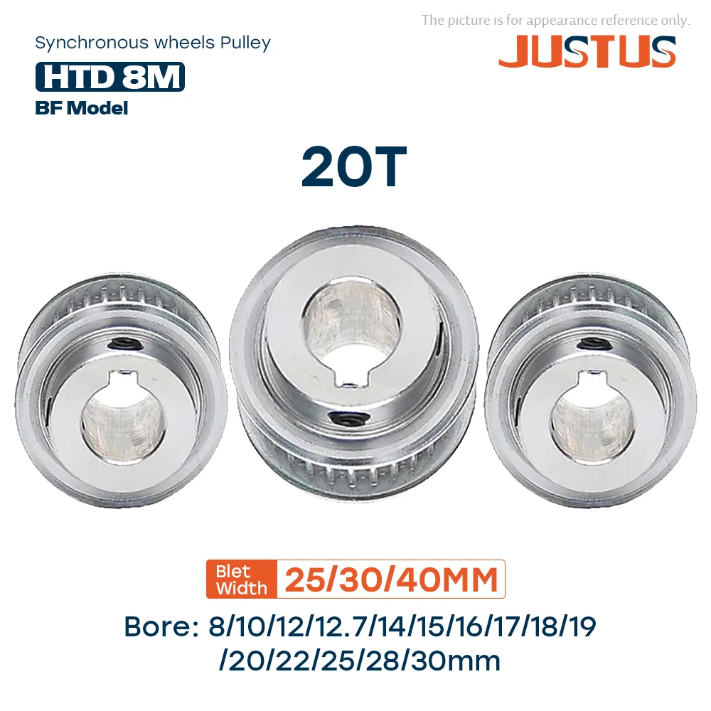 HTD 8M 20T BF Model Synchronous Pulley Bore 8-30mm Teeth Pitch 8 mm For 25/30/40 mm 8M Timing Belt
HTD 8M 20T BF Model Synchronous Pulley Bore 8-30mm Teeth Pitch 8 mm For 25/30/40 mm 8M Timing Belt