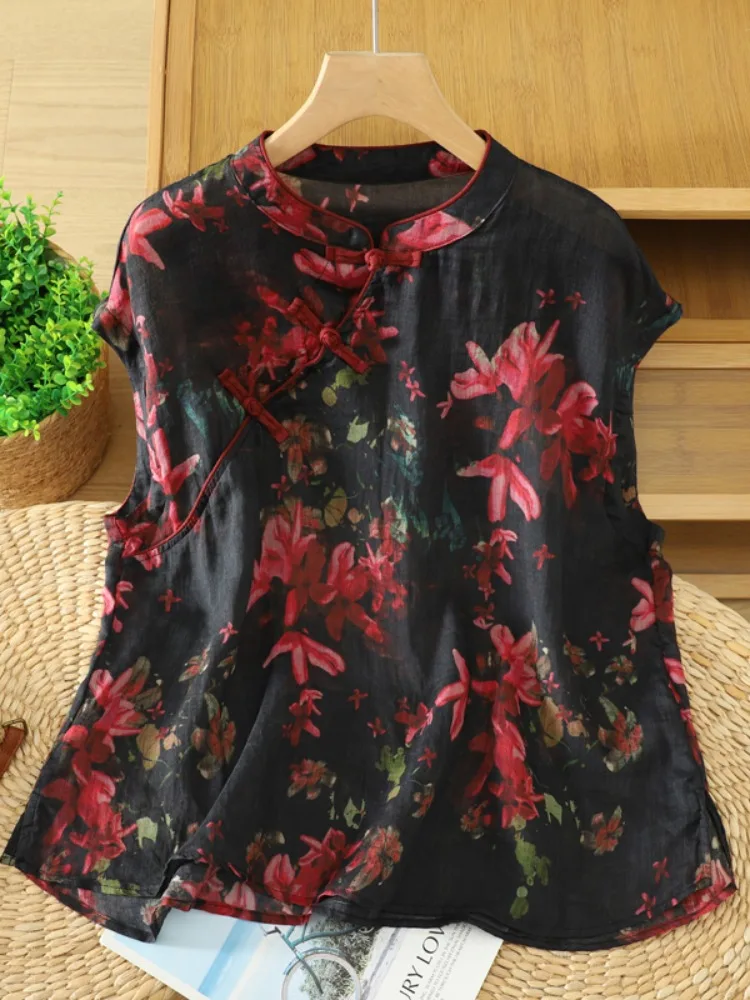 Retro Print Linen Asymmetrical Button Shirt Women Summer Artistic Ageless Lightweight Beautiful Sleeveless Top
Retro Print Linen Asymmetrical Button Shirt Women Summer Artistic Ageless Lightweight Beautiful Sleeveless Top