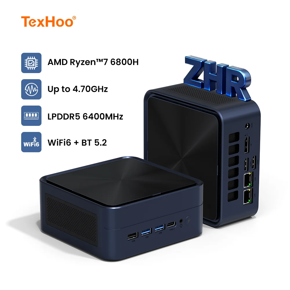 TexHoo ZHR Gaming Mini PC AMD Ryzen 7 6800H 6600U 16GB LPDDR5 M.2 NVMe PCIe 4.0 SSD Dual LAN 4-Display Mini Desktop
TexHoo ZHR Gaming Mini PC AMD Ryzen 7 6800H 6600U 16GB LPDDR5 M.2 NVMe PCIe 4.0 SSD Dual LAN 4-Display Mini Desktop
